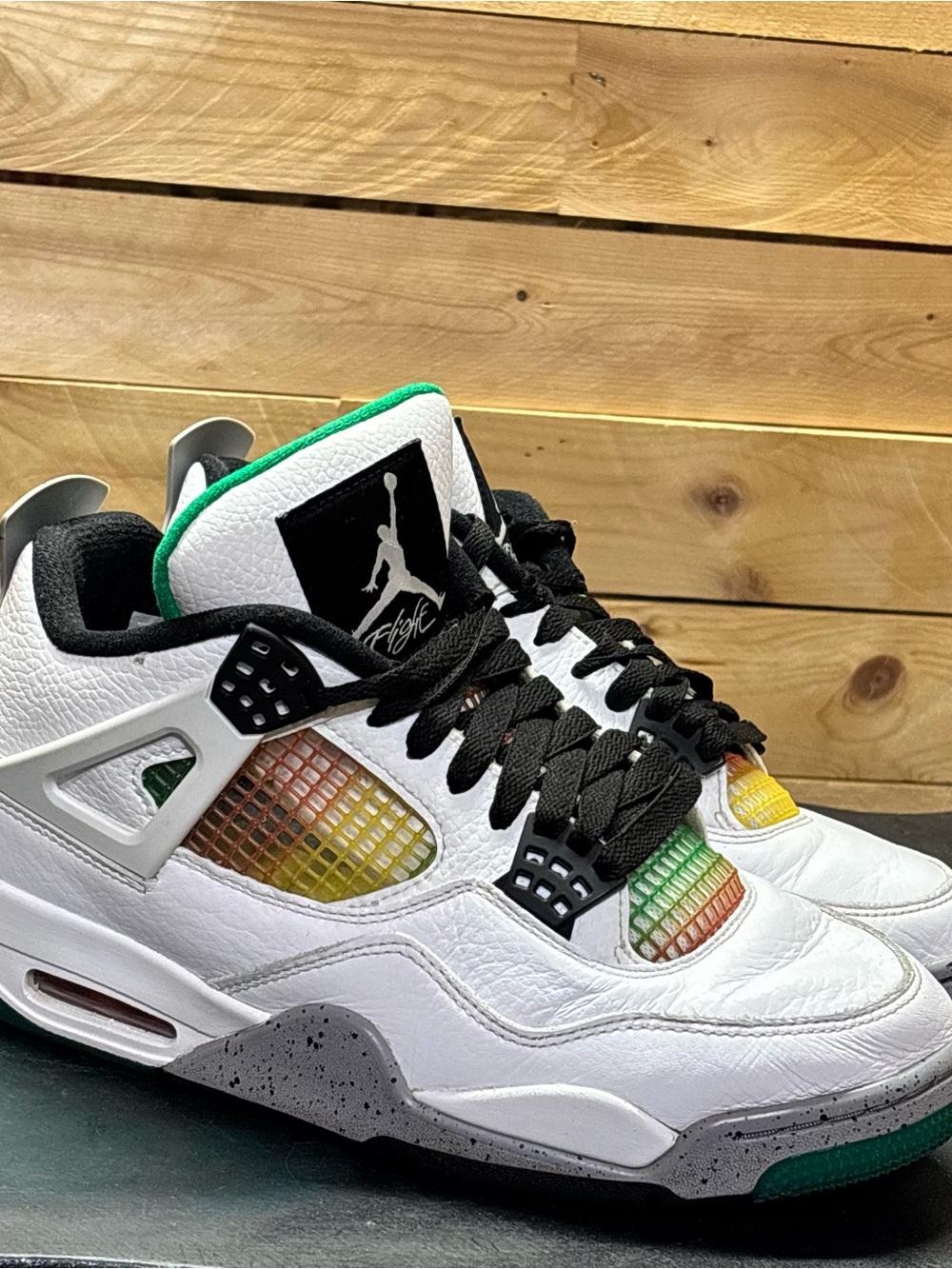 Air Jordan 4 Retro Rasta White Green Red Yellow Size 10 Men’s Athletic Shoes